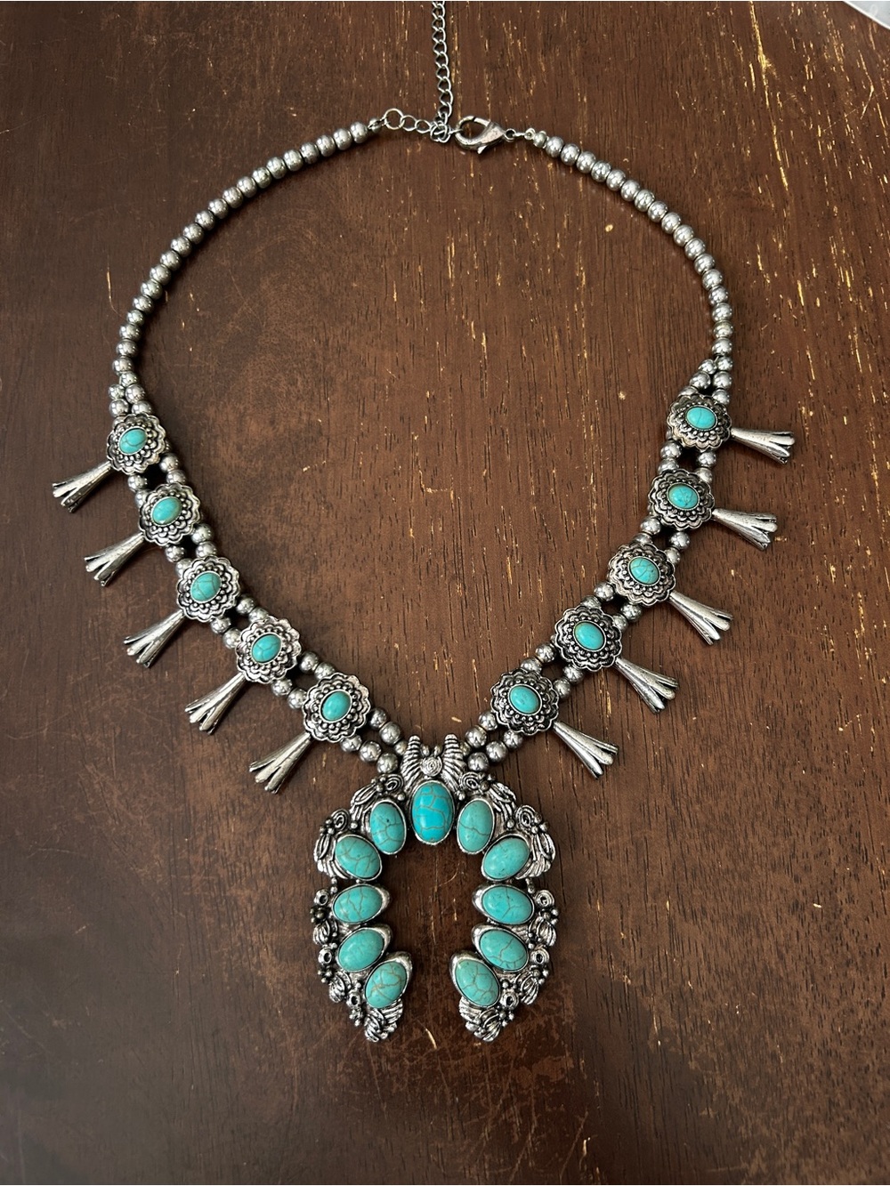 Turquoise Stone Silver-Tone Statement Necklace